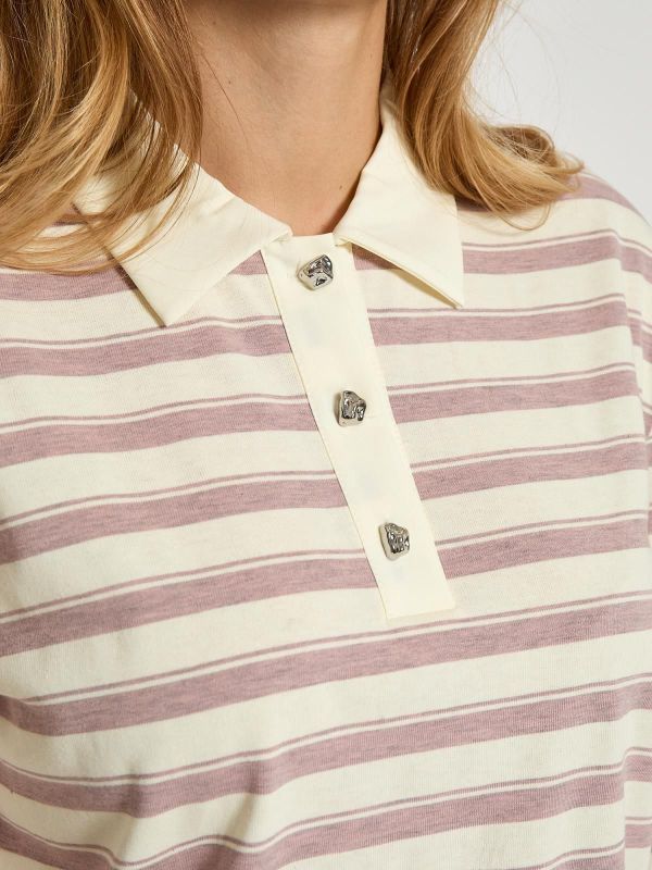 Peppercorn Marielle Polo T-Shirt Mauve Mist Rose Stripe  (PC8651-4631S) - MerkenOutlet