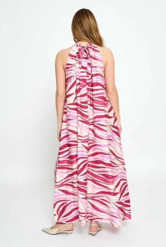 Peppercorn Opeya Halterneck Dress Fuchsia Feodora Print  (PC8835-7031P Fuchsia Feodora Print) - MerkenOutlet