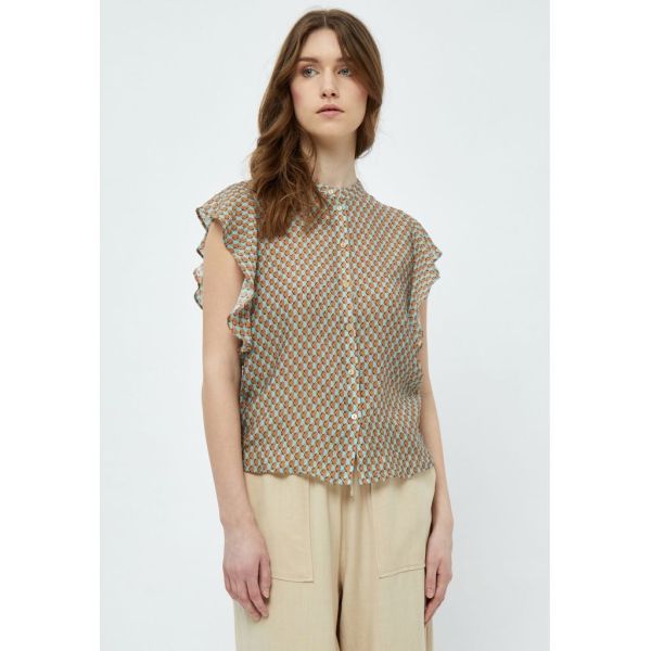 Peppercorn Nadialine Ruffle Shirt Angle Blue Print  (PC7001-1112P) - MerkenOutlet