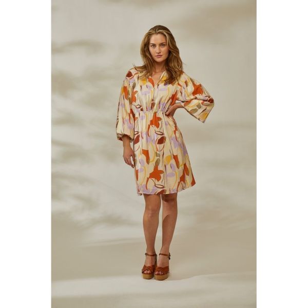 Peppercorn Tracy 3/4 Sleeve Short Dress Sandshell Print  (PC7665-0265P) - MerkenOutlet