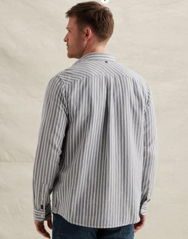 PME Legend Long Sleeve Shirt Cotton Linen Dobby Stripe Bijou Blue  (PSI2603248-5052) - MerkenOutlet