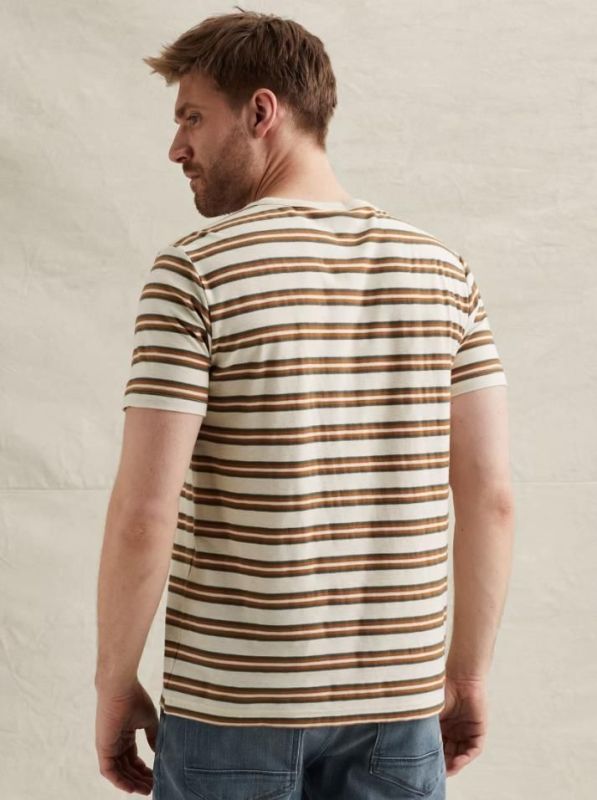 PME Legend Short Sleeve R Neck Stripe Bone White  (PTSS2602556-7013) - MerkenOutlet