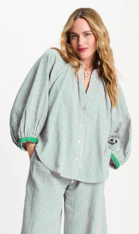 POM Blouse Seersucker Green Pink  (SP9548) - MerkenOutlet