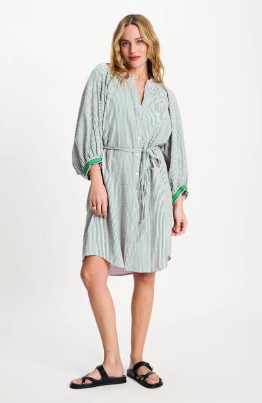 POM Dress Seersucker Green Pink  (SP9550) - MerkenOutlet