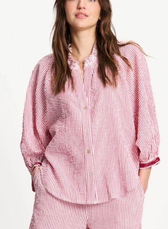 POM Blouse Seersucker Red White  (SP9585) - MerkenOutlet
