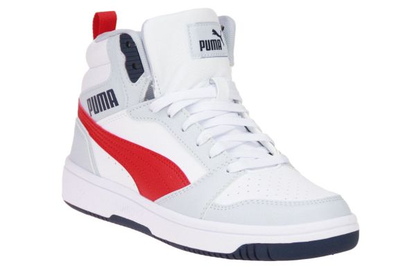 Puma Rebound V6 Mid JR Wit-Grijs-Rode Sneaker  (393831-09) - MerkenOutlet