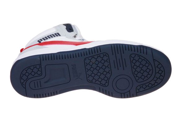 Puma Rebound V6 Mid JR Wit-Grijs-Rode Sneaker  (393831-09) - MerkenOutlet