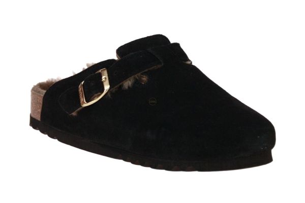 Scholl Fae Zwarte Slipper Pels  (FAE-SUEB-BLACK) - MerkenOutlet