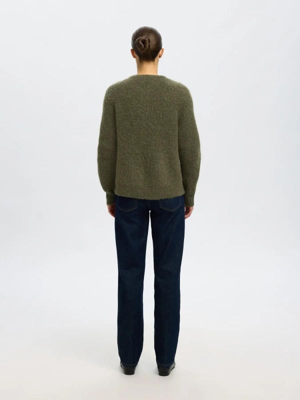 Selected Femme Lulu LS Knit Short Cardigan Kalamata Melange  (16074481 kalamata) - MerkenOutlet