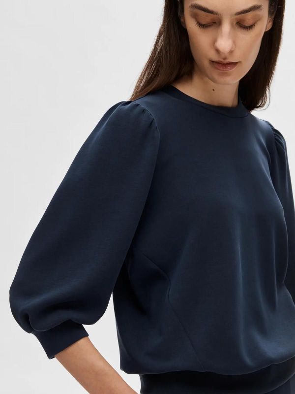 Selected Femme Tenny 3/4 Sweat Top Noos Dark Sapphire  (16082379 dark sapphire) - MerkenOutlet