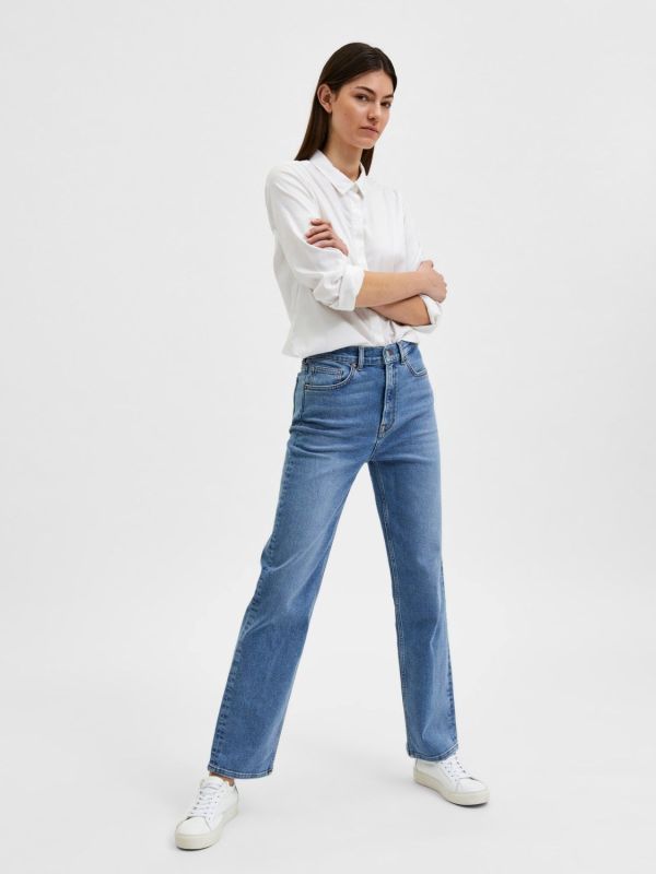 Selected Femme Marie HW Straight Blue Jeans Blue Denim  (16084143) - MerkenOutlet