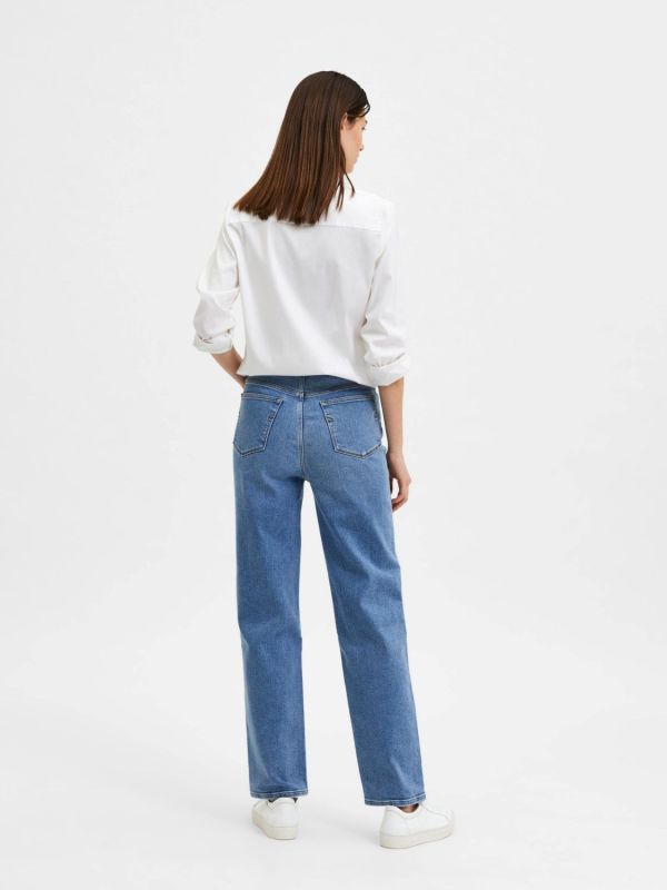 Selected Femme Marie HW Straight Blue Jeans Blue Denim  (16084143) - MerkenOutlet
