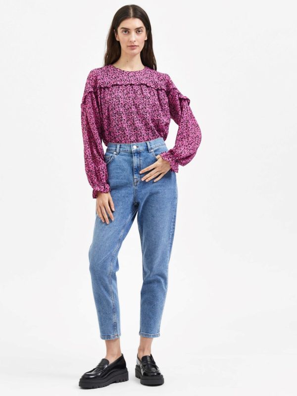 Selected Femme Felina Frida HW Mom Lair Blu Jeans  (16087632-medium blue denim) - MerkenOutlet