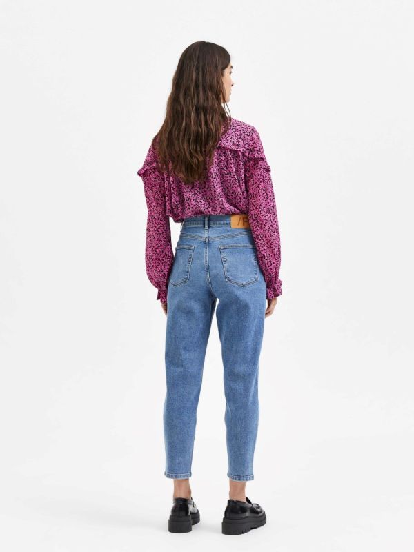 Selected Femme Felina Frida HW Mom Lair Blu Jeans  (16087632-medium blue denim) - MerkenOutlet