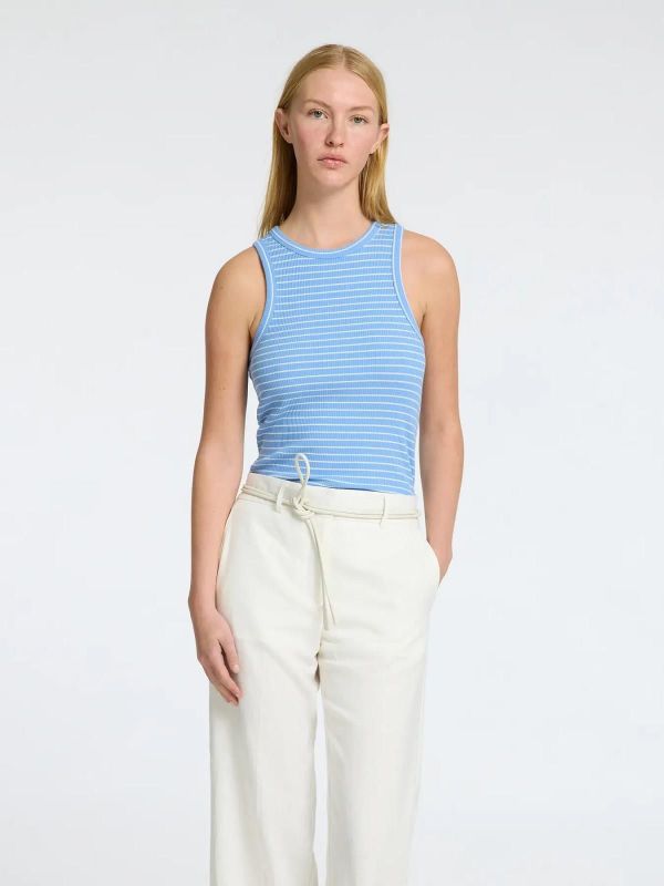 Selected Femme Anna O-Neck Striped Tank Top Cornflower Blue  (16089855 cornflower blue) - MerkenOutlet