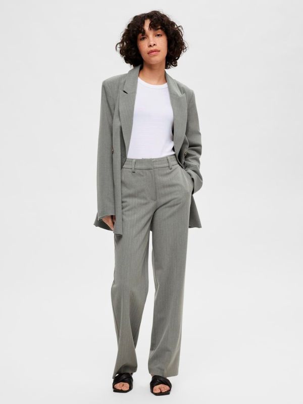 Selected Femme Doa-Polina MW Straight Pant Dark Grey Mealnge  (16092070-DARK GREY) - MerkenOutlet