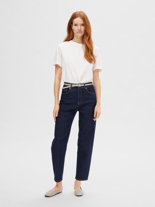 Selected Femme Dagmar HW Dark Blue Tapered Jeans  (16092275-dark blue denim) - MerkenOutlet