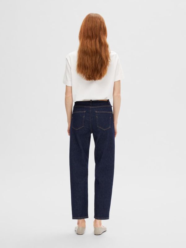 Selected Femme Dagmar HW Dark Blue Tapered Jeans  (16092275-dark blue denim) - MerkenOutlet