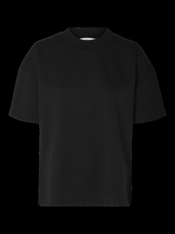 Selected Femme Kara SS Mock Neck Tee Black  (16092897-black) - MerkenOutlet