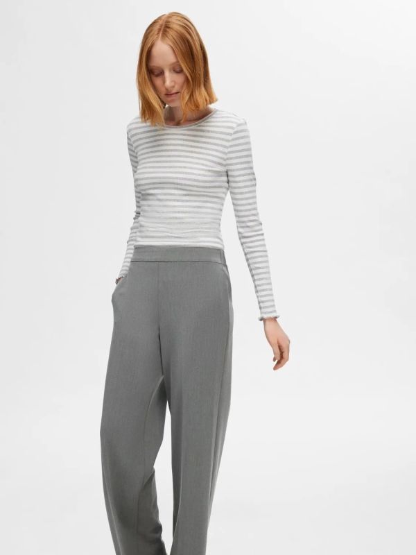 Selected Femme Emma-Tara MW Wide Pant Light Grey Melange  (16094122 light grey melange) - MerkenOutlet