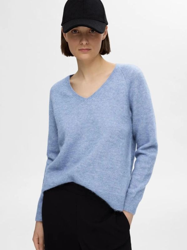 Selected Femme Lulu New LS Knit Endless Sky  (16094268 endless sky) - MerkenOutlet