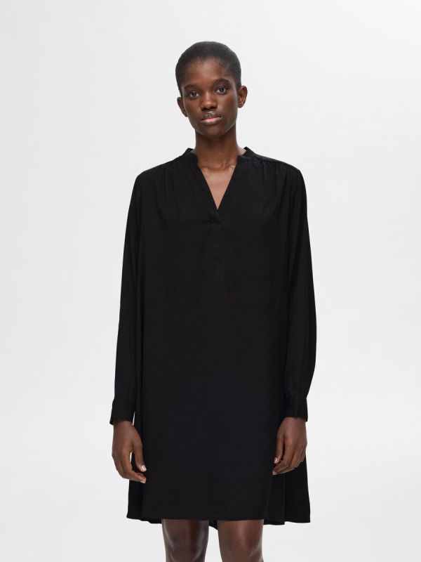 Selected Femme Maddi LS V-Neck Short Dress Black  (16094307 black) - MerkenOutlet