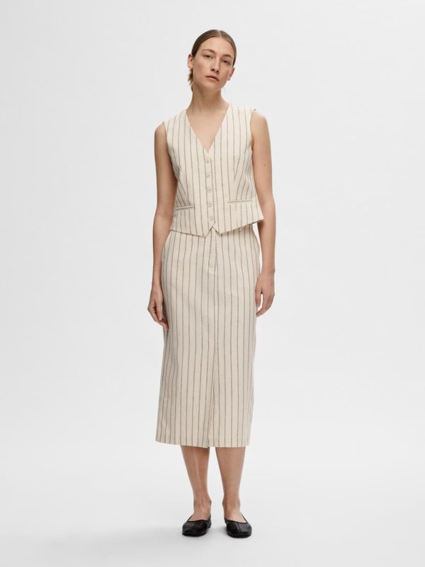 Selected Femme Hilda HW Pencil Skirt Pin Stripe Sandshell  (16094336 sandshell) - MerkenOutlet
