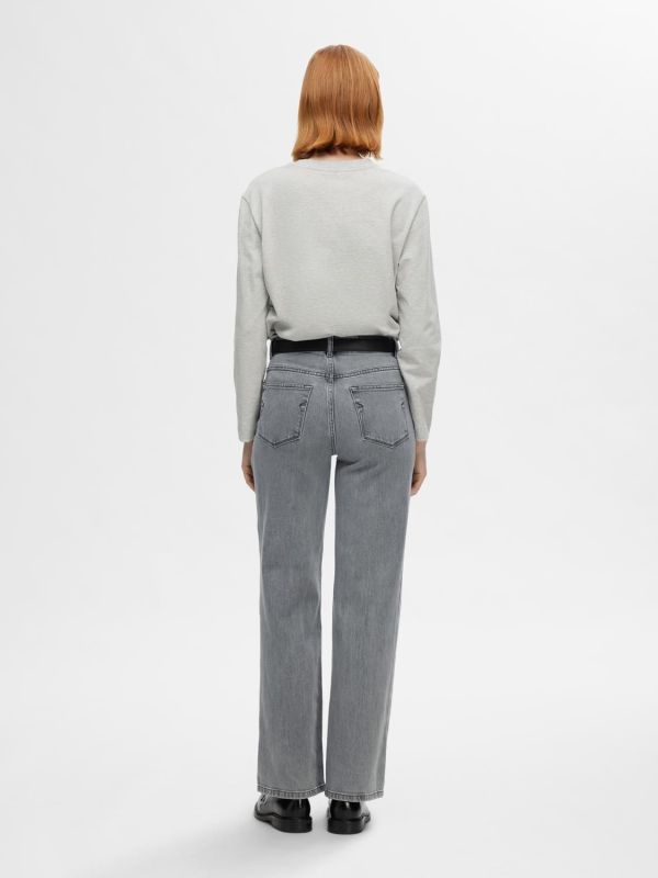 Selected Femme Alice HW Wid Long Eloise Light Grey Denim  (16094543 light grey denim) - MerkenOutlet