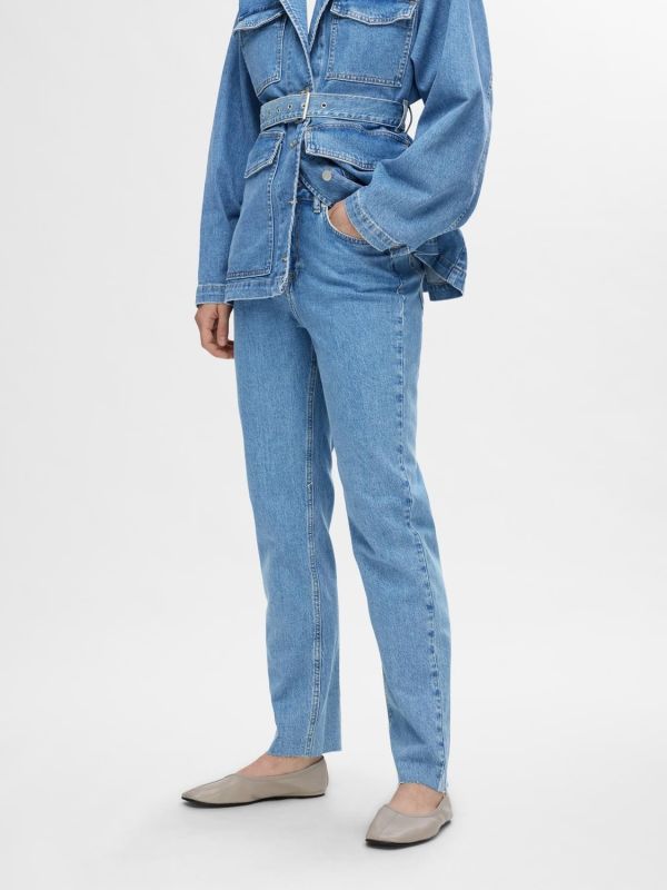 Selected Femme Ellin HW Straight Jeans Light Blue Denim  (16094794 light blue medium) - MerkenOutlet
