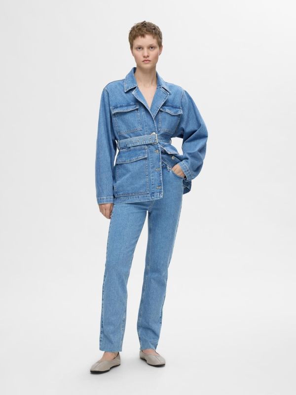 Selected Femme Ellin HW Straight Jeans Light Blue Denim  (16094794 light blue medium) - MerkenOutlet