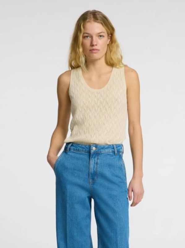 Selected Femme Agny SL Knit Top U-Neck Birch  (16096822 birch) - MerkenOutlet
