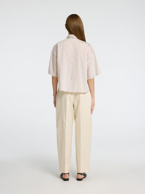 Selected Femme Lana-Juno 3/4 Bow Shirt Birch Stripes First Bloom  (16097296 birch) - MerkenOutlet