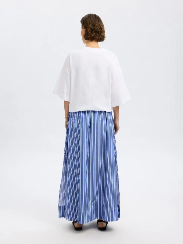 Selected Femme Fia HW Striped Ankle Slit Skirt Dazzling Blue - Bright White Stripes  (16097870 dazzling blue) - MerkenOutlet
