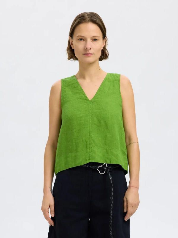 Selected Femme Linna SL Reversible Linen Top Spindle Tree  (16097879 spindle tee) - MerkenOutlet