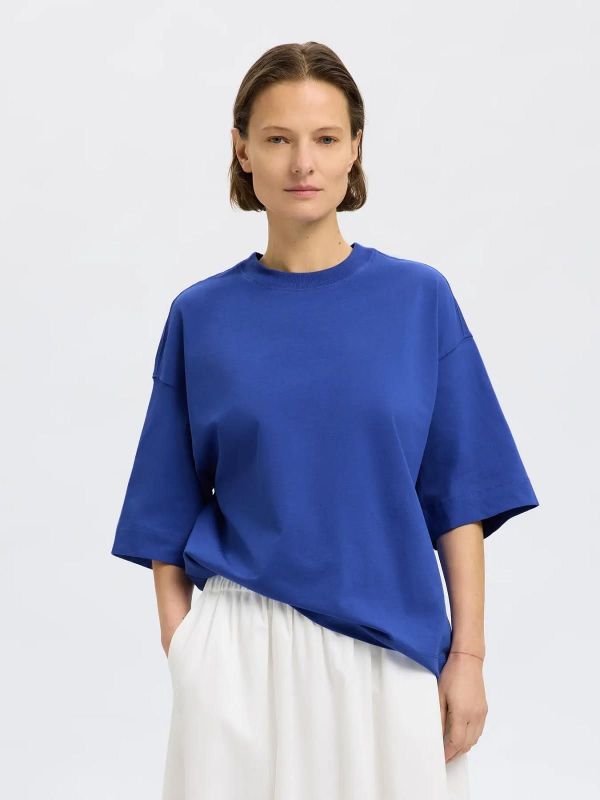 Selected Femme Colwoman 2/4 Oversized Tee Dazzling Blue  (16097896 dazzling blue) - MerkenOutlet