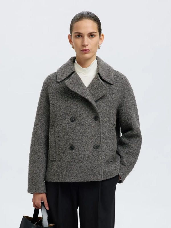 Selected Femme Alma Boucle Wool Blend Jacket Medium Grey Melange  (16098047 medium grey melange) - MerkenOutlet