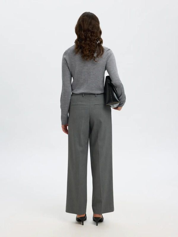 Selected Femme Thea LS Knit Merino O-Neck Noos Medium Grey Melange  (16098147 medium grey melange) - MerkenOutlet