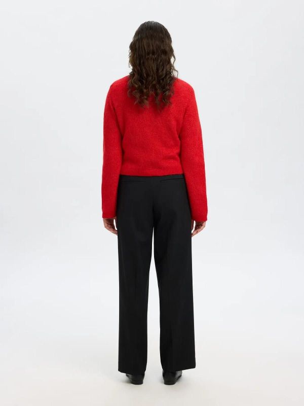 Selected Femme Sia Ras LS Knit Cropped Cardigan Equestrian Red  (16098322 EQUESTRIAN RED) - MerkenOutlet