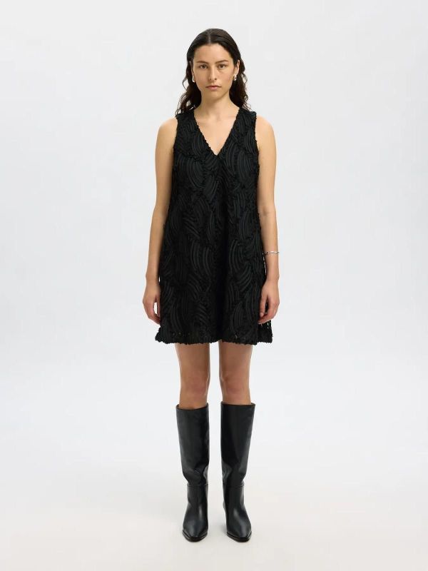 Selected Feme Sabine Regular SL Short Dress Black  (16098858 BLACK) - MerkenOutlet