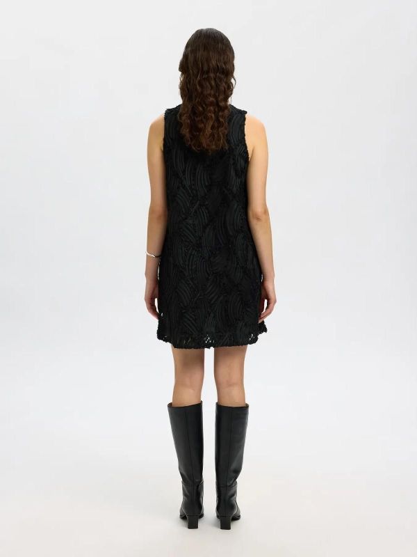 Selected Feme Sabine Regular SL Short Dress Black  (16098858 BLACK) - MerkenOutlet