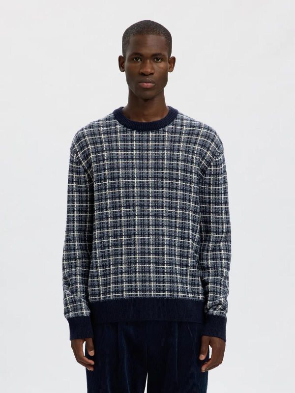 Selected Homme Mikolas LS Knit Relaxed Crew Neck Sky Captain  (16099213 SKY CAPTAIN BLUE MIRAGE) - MerkenOutlet