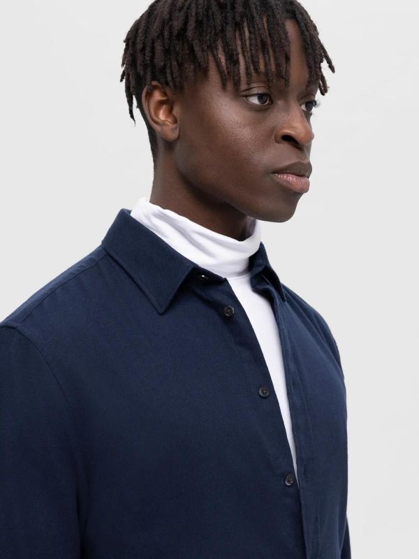 Selected Homme Slim Owen-Brushed Shirt LS Dark Sapphire Solid  (16091358 dark sapphire) - MerkenOutlet