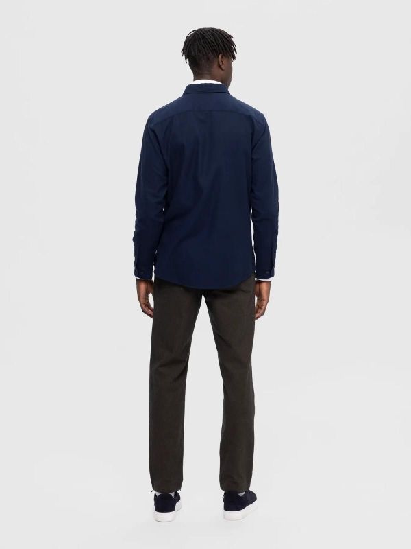 Selected Homme Slim Owen-Brushed Shirt LS Dark Sapphire Solid  (16091358 dark sapphire) - MerkenOutlet