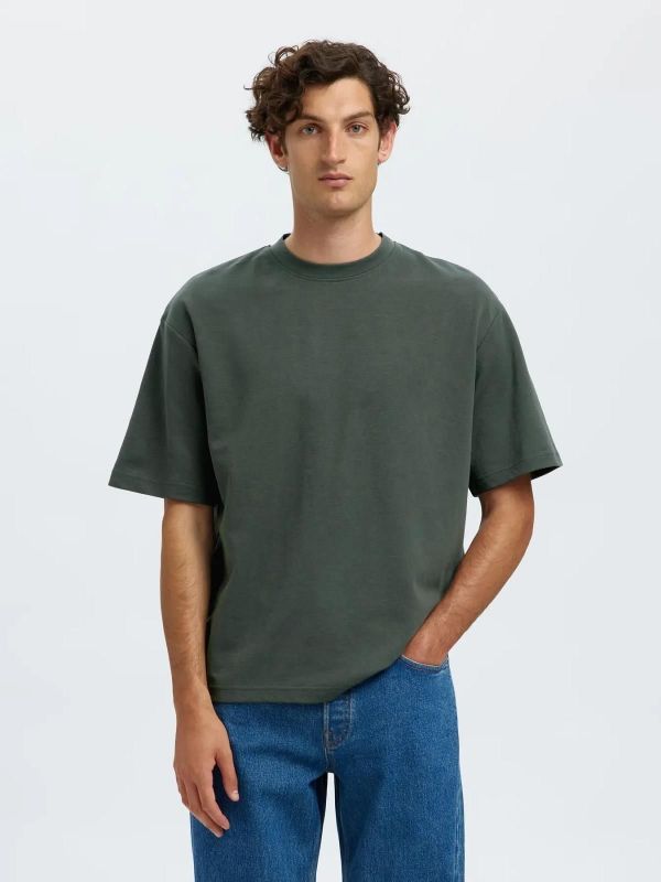 Selected Homme Loose Oscar SS O-Neck Tee Deep Forest  (16094143 deep forest) - MerkenOutlet