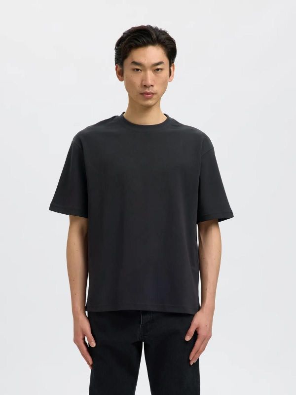 Selected Homme Loose Oscar SS O-Neck Tee Black  (16094143 black) - MerkenOutlet