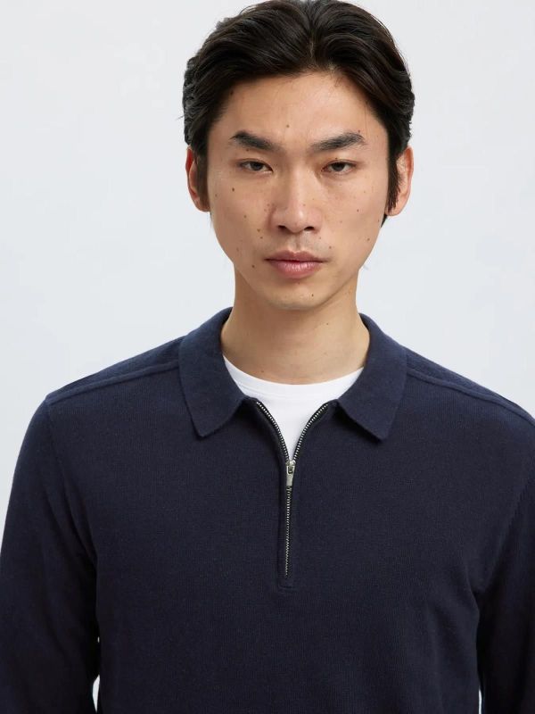 Selected Homme Berg LS Half Zip Polo Navy Blazer Melange  (16094271 navy blazer) - MerkenOutlet