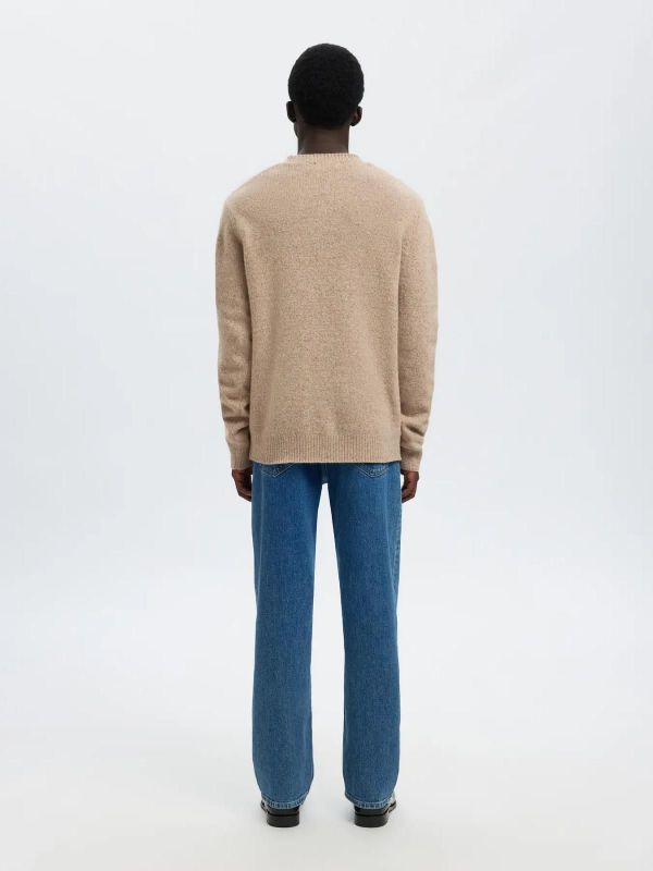 Selected Homme Neil LS Knit Neps Crew Neck Oatmeal  (16094644 OATMEAL) - MerkenOutlet