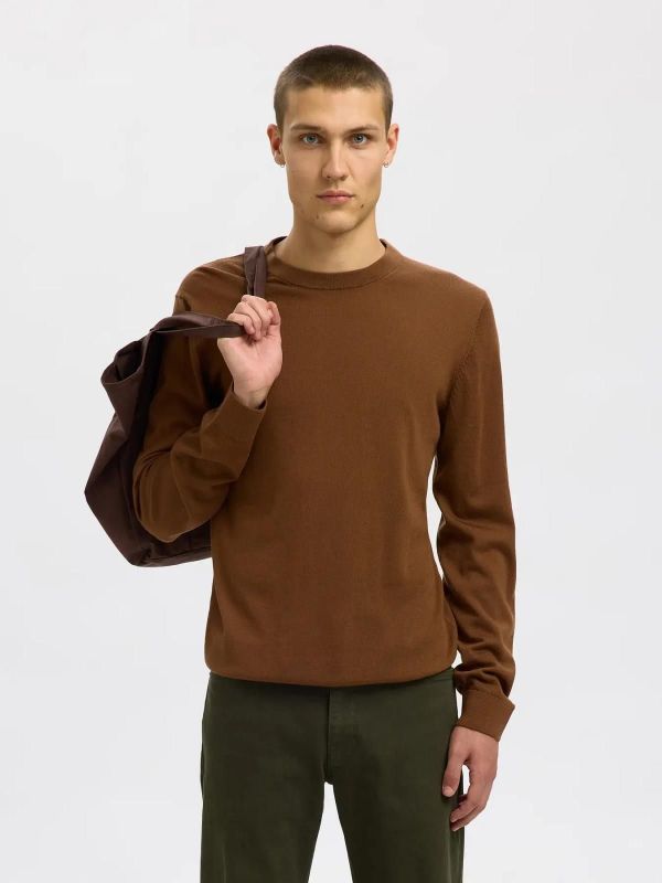 Selected Homme Tray LS Knit Merino Crew Neck Soft Silt  (16094647 soft silt) - MerkenOutlet