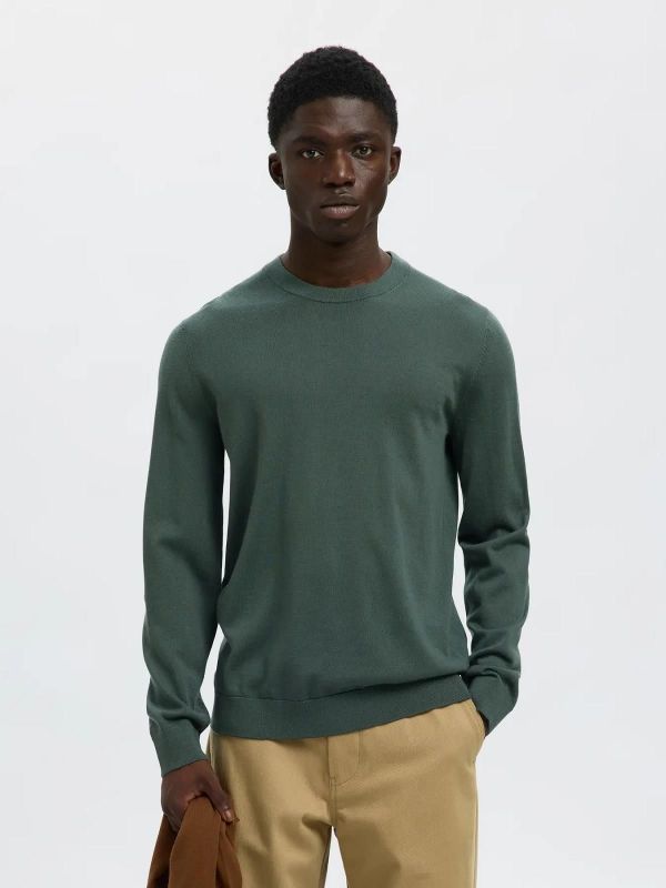 Selected Homme Tray LS Knit Merino Crew Neck Deep Forest  (16094647 deep forest) - MerkenOutlet