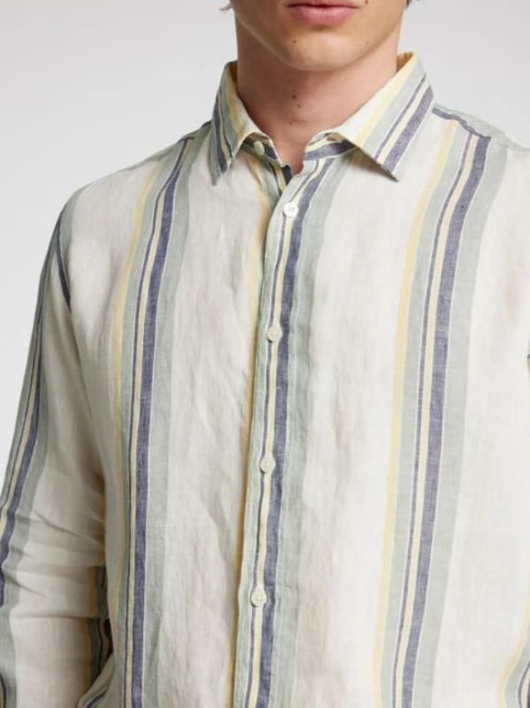 Selected Homme Regkylian Linen LS Shirt Egret Multi Stripes  (16096909 egret) - MerkenOutlet